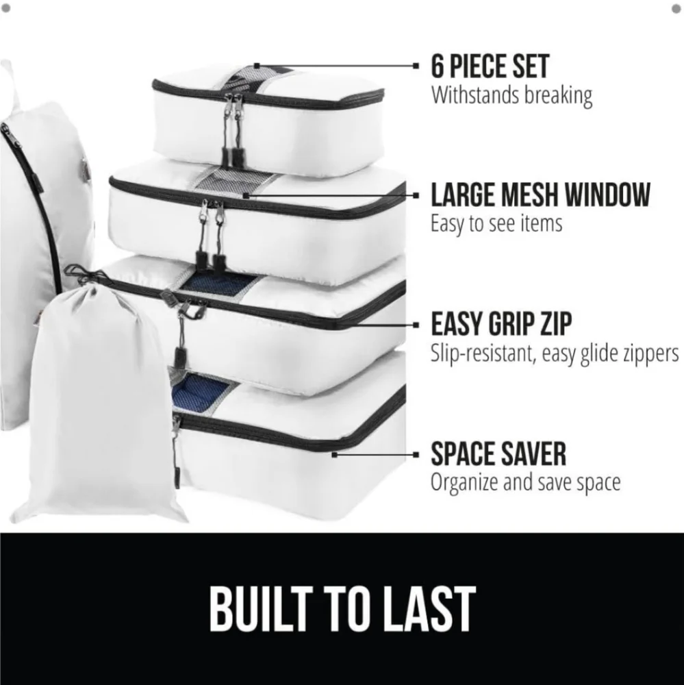 New Gorilla Grip 6-Piece Off White Garment Bag Set